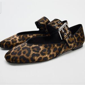 ZARA FABRIC ANIMAL PRINT BALLET FLATS‎ with BUCKLE Rounded Toe Size 40